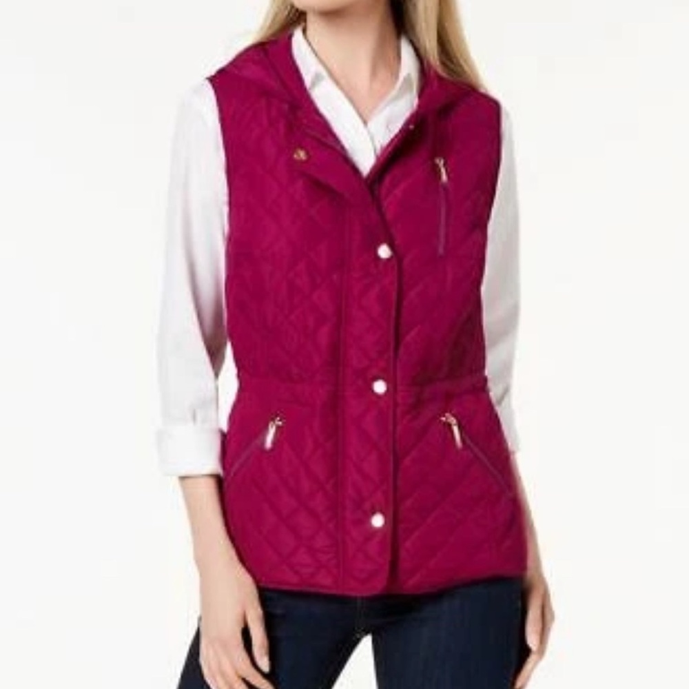 Charter Club Quilted Sleeveless Hoodie Autumn Berry size M  $79